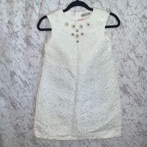 The Peppermint Owl Winona Sleeveless Dress White Brocade with Floral Appliqué 12